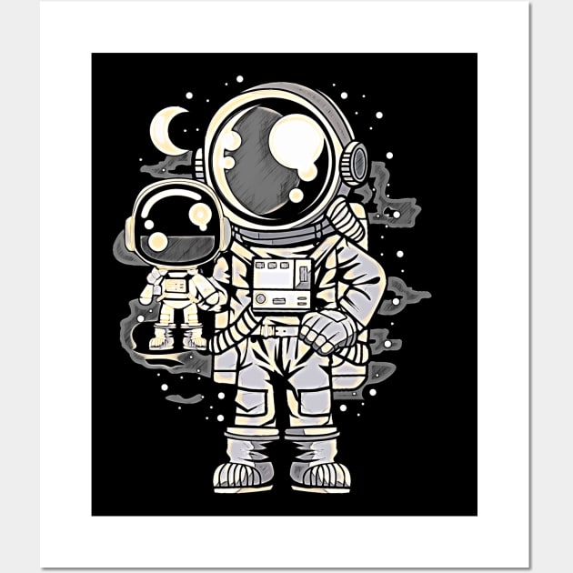 Astronaut And His Doll • Funny And Cool Sci-Fi Cartoon Drawing Design Great For Any Occasion And For Everyone Wall Art by TeesHood